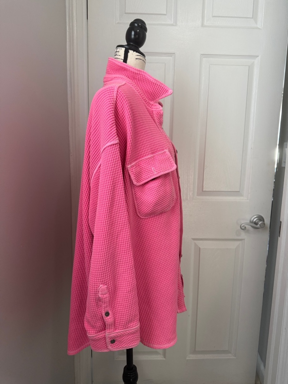 Aerie Pink Waffle Knit Button-Up Shirt - Picture 2 of 11